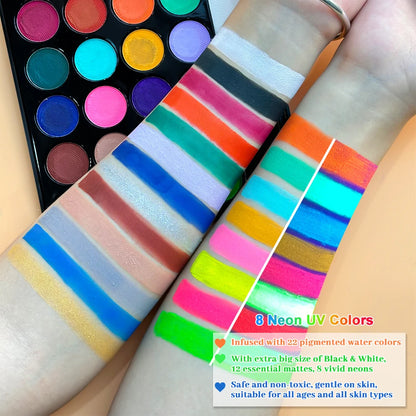 22 Color Face Body Painting Kit for Kids Adults,Face Paint Makeup Palette with Brush,Halloween Carnival Artist Cosplay Art Party