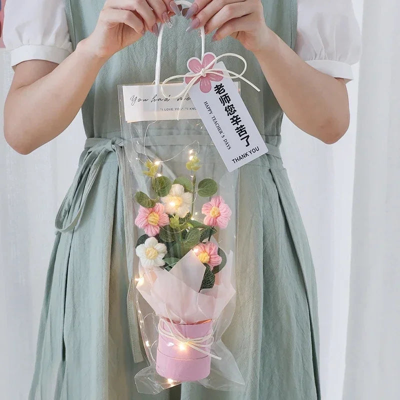Crochet Flower Bouquet Mother's Day Gifts with LED Light String Hand Knitted Flowers Graduation Artificial Flowers Decor
﻿ 
﻿