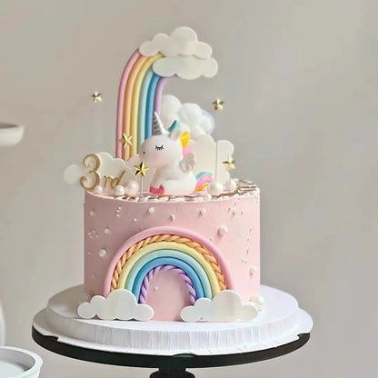 9‑Piece Unicorn Rainbow Cake Topper Set – Unicorn, Clouds, Stars & Happy Birthday Decorations for Girls’ First Birthday Party