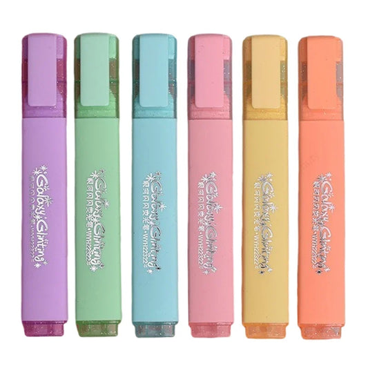 6 Colors/box Fine Fluorescent Glitter Highlighter Marker Pen Set