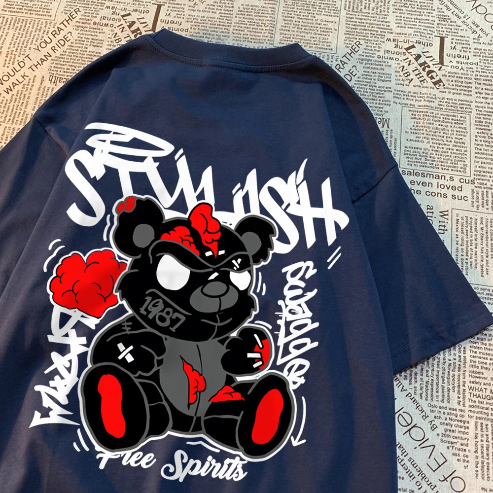Exploding Black Puppet Bear Men T-Shirts High Quality Cotton