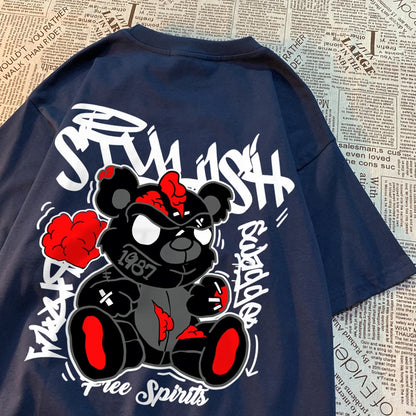 Exploding Black Puppet Bear Men T-Shirts High Quality Cotton