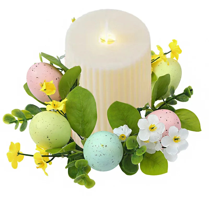 Candy Color Egg Candle Holder Flower Wreath Easter Party Decoration Desktop Home Centerpieces Table Arrangement Candles Wreath