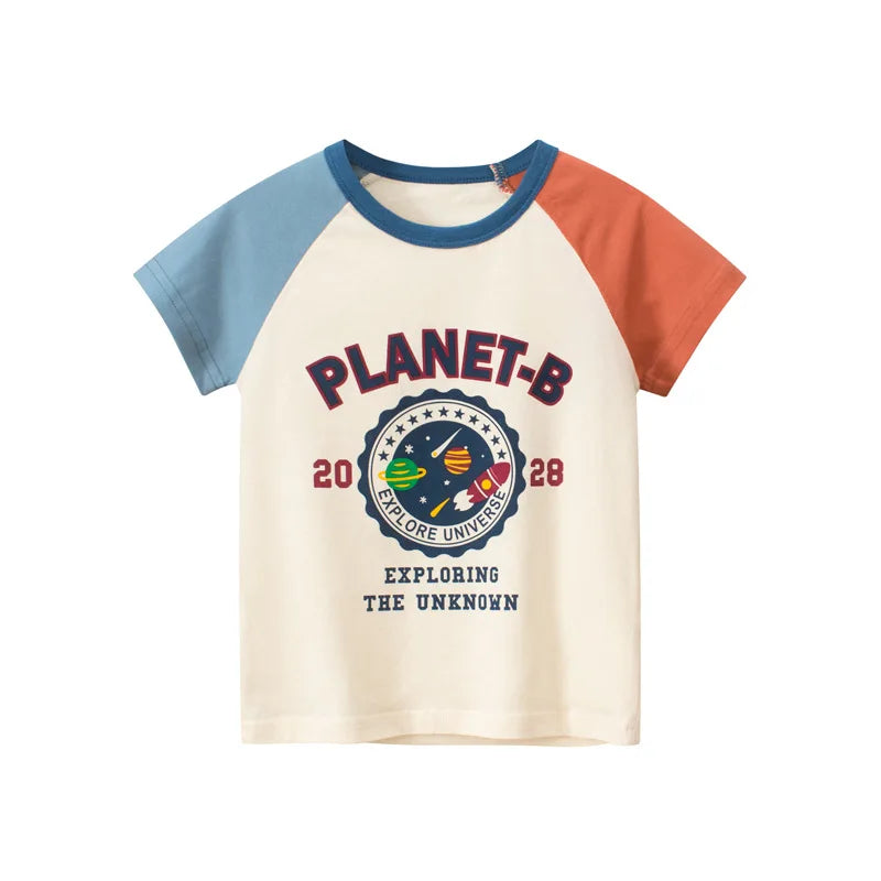 2-8 Years Summer Children Boys T-shirts Cartoon Printed Letter Baby Boy Short Sleeve Tops Kids T Shirts Toddler Clothes