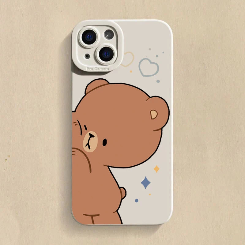 Cartoon Cute Bear Couple Silicone Phone Case For iPhone 16 Pro Max 15 14 13 12 11 Pro  16 Plus  Shockproof Soft Cover