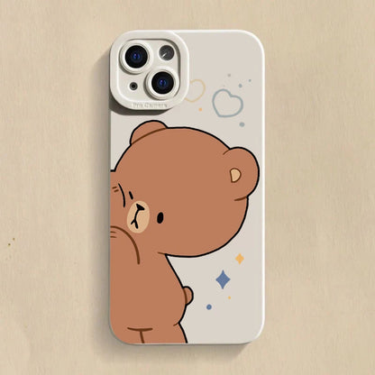 Cartoon Cute Bear Couple Silicone Phone Case For iPhone 16 Pro Max 15 14 13 12 11 Pro  16 Plus  Shockproof Soft Cover