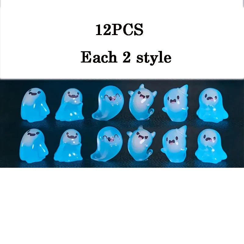 6Pcs Glowing Ghosts for Halloween Resin Decorations, Keychains, Doll Pendants