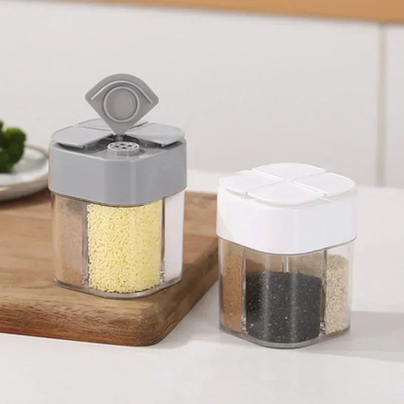 4 In 1 Spice Salt Pepper Transparent Seasoning Shakers jar Gadget with Cover