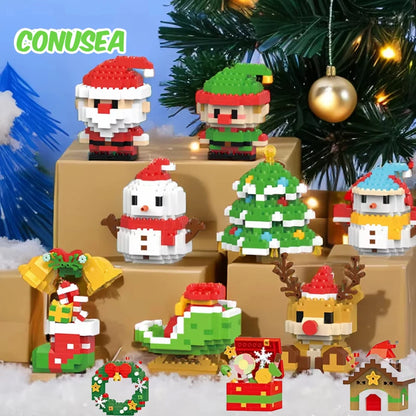 Christmas Micro Building Block Series Santa Claus Reindeer Puzzle Assembling Bricks Table Decoration