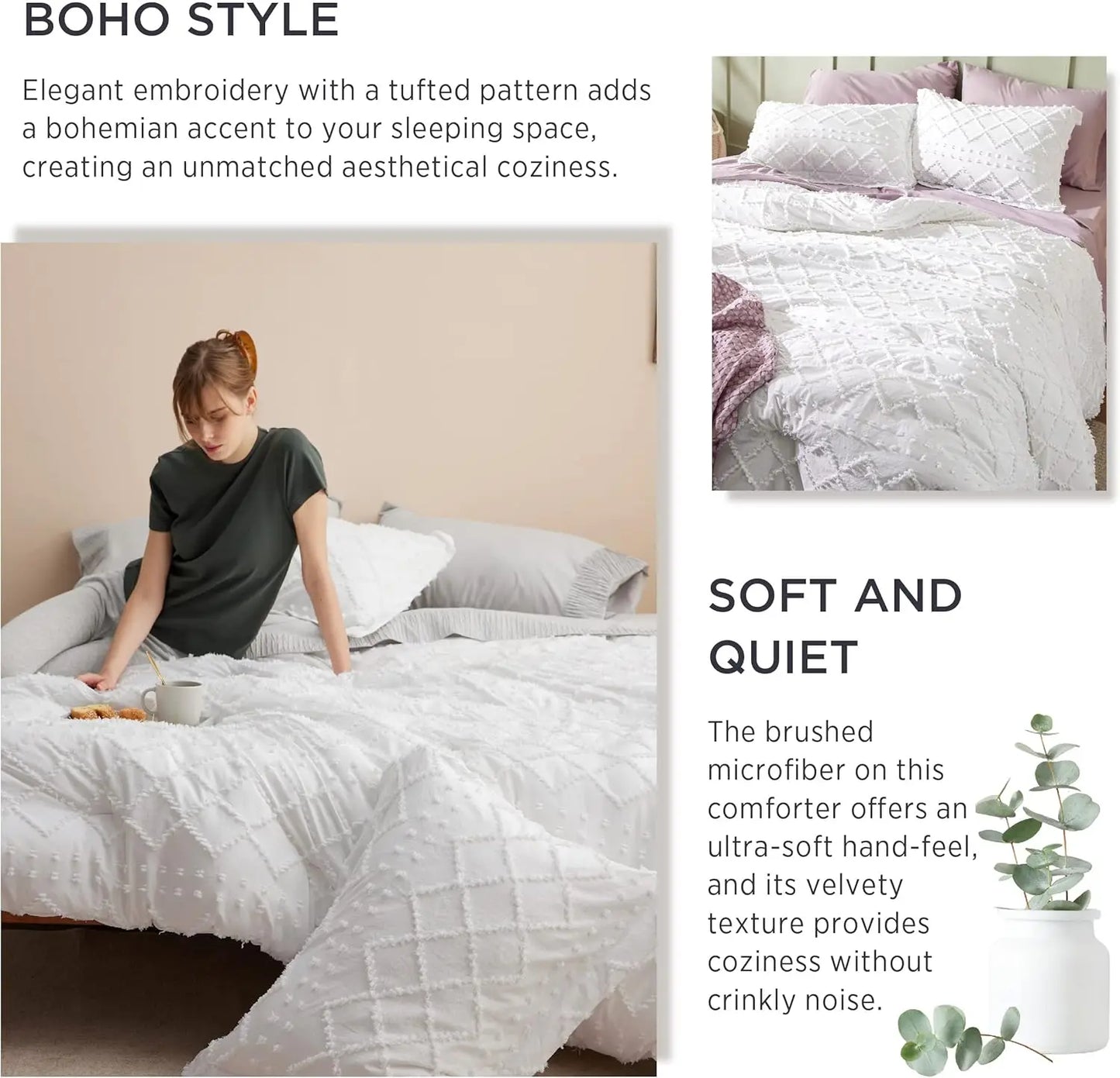 Duvet Cover Queen - Boho Bedding, Tufted Queen Duvet Cover- 3 Pieces Embroidery