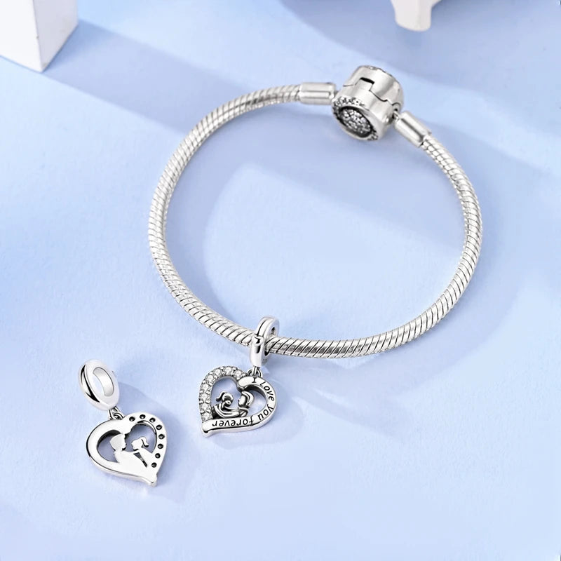925 Sterling Silver I Love You Forever Father-Daughter Pendant Fit Original Charm Bracelet Women DIY Jewelry Gift