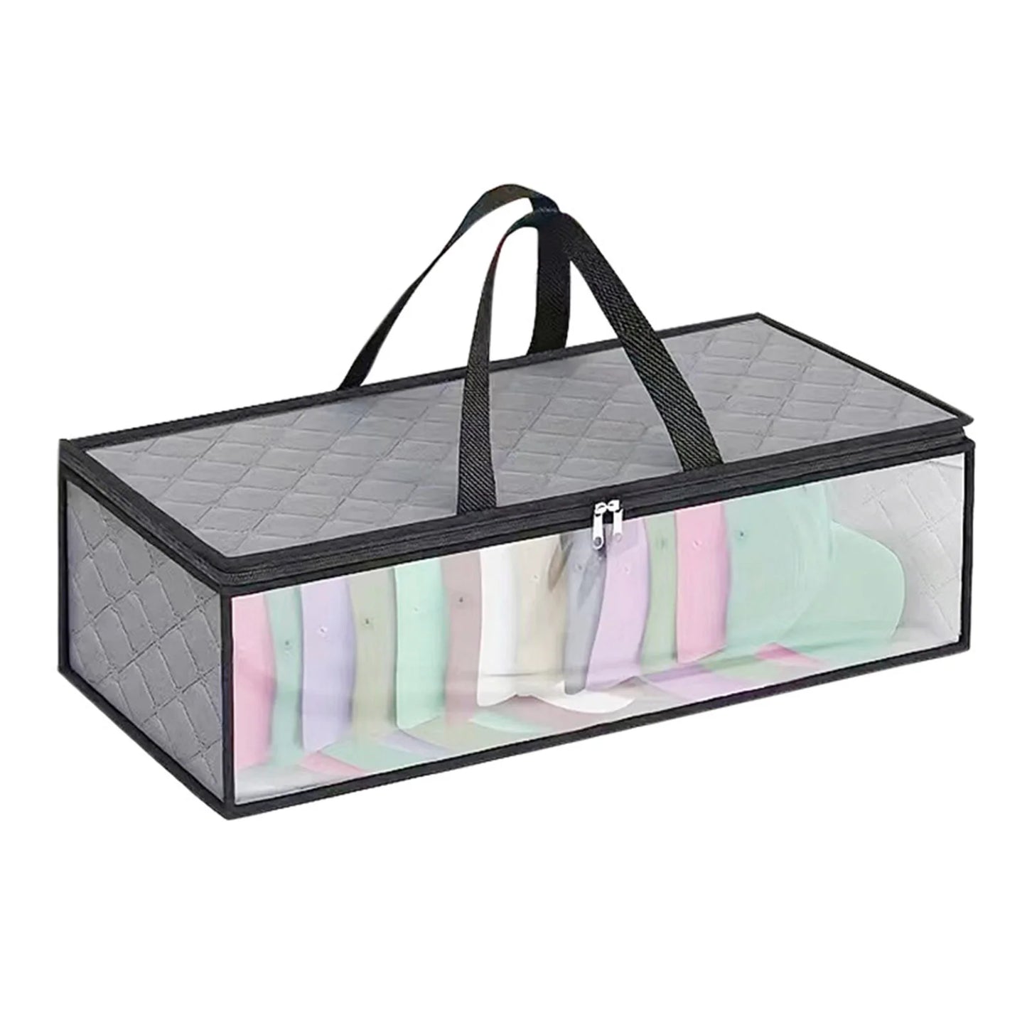 Transparent Large Capacity Storage Bag: Foldable Organizer with Household Carry Handles, Non-Woven Fabric, Zipper for Duvet Cover