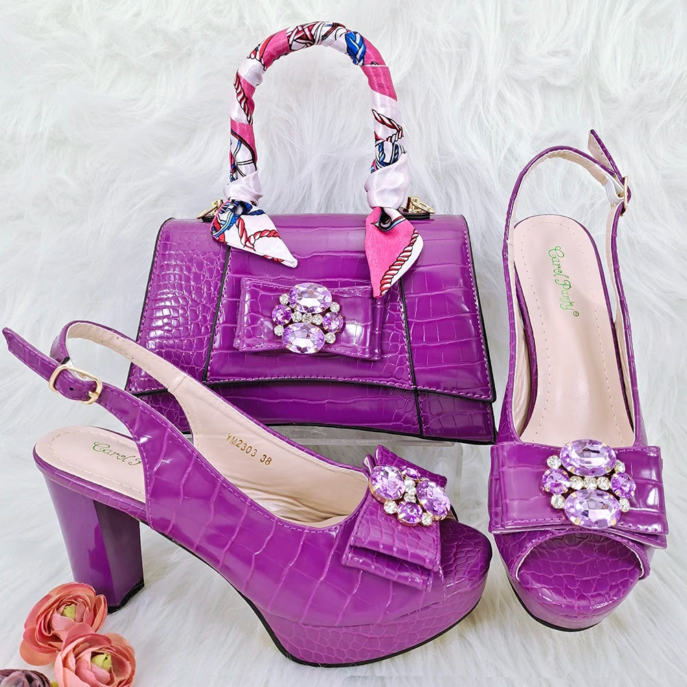Doershow beautiful Italian shoe and bag set, featuring new shoes and matching bags from Italy in a stunning pink color, model HFG1-23.