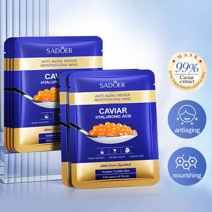 5PCS SADOER Hyaluronic Acid Caviar Facial Masks – Brightening, Firming & Deep Hydration Skincare