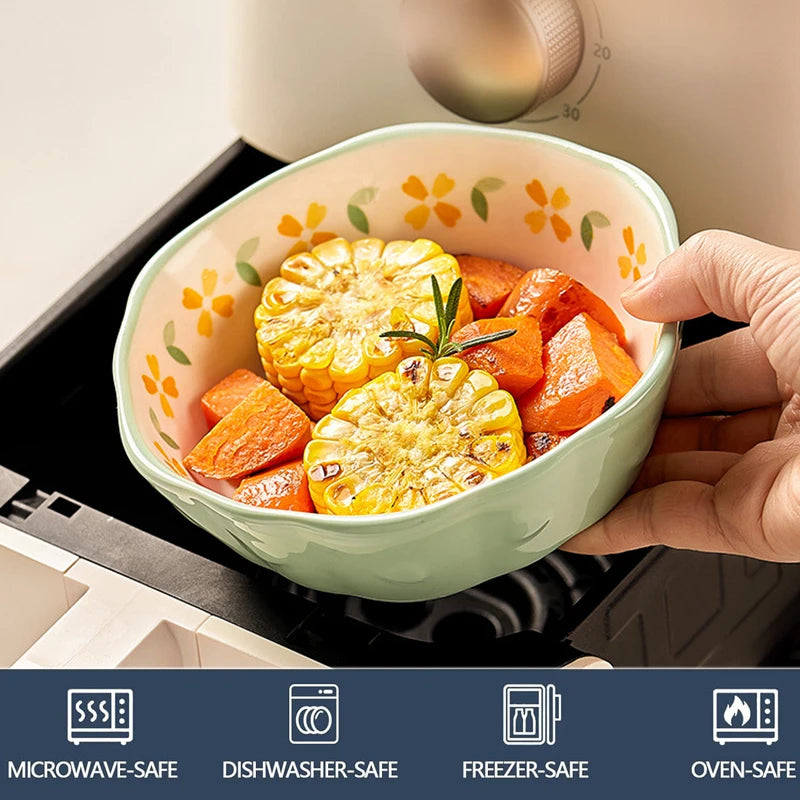 Heat Resistant Ceramic Salad Bowl With Wavy Edges Dessert Bowl Kitchen Fruit Dish Microwave Oven Oven Safety 6inch