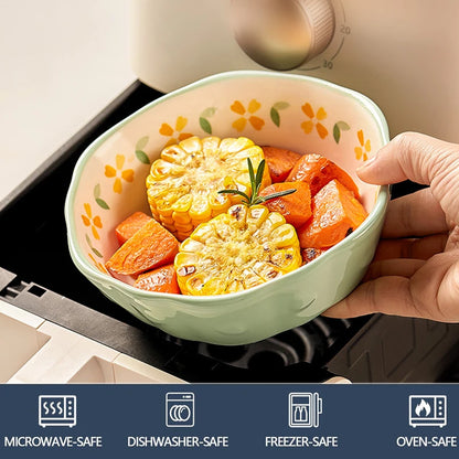Heat Resistant Ceramic Salad Bowl With Wavy Edges Dessert Bowl Kitchen Fruit Dish Microwave Oven Oven Safety 6inch