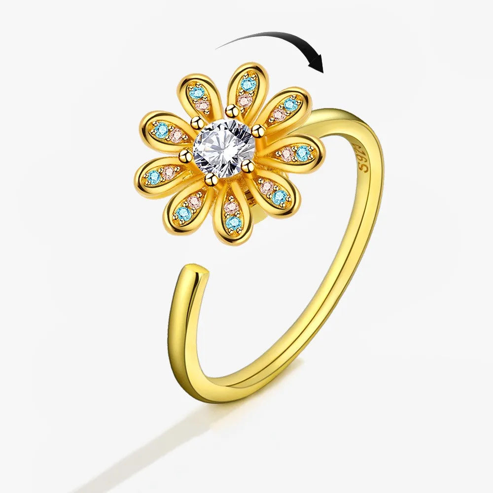 Fidget Spinner Ring Anxiety for Women Multiple Crystal Flower Eye Butterfly Animal Ring Rotate Anti Stress Wedding Jewerly
