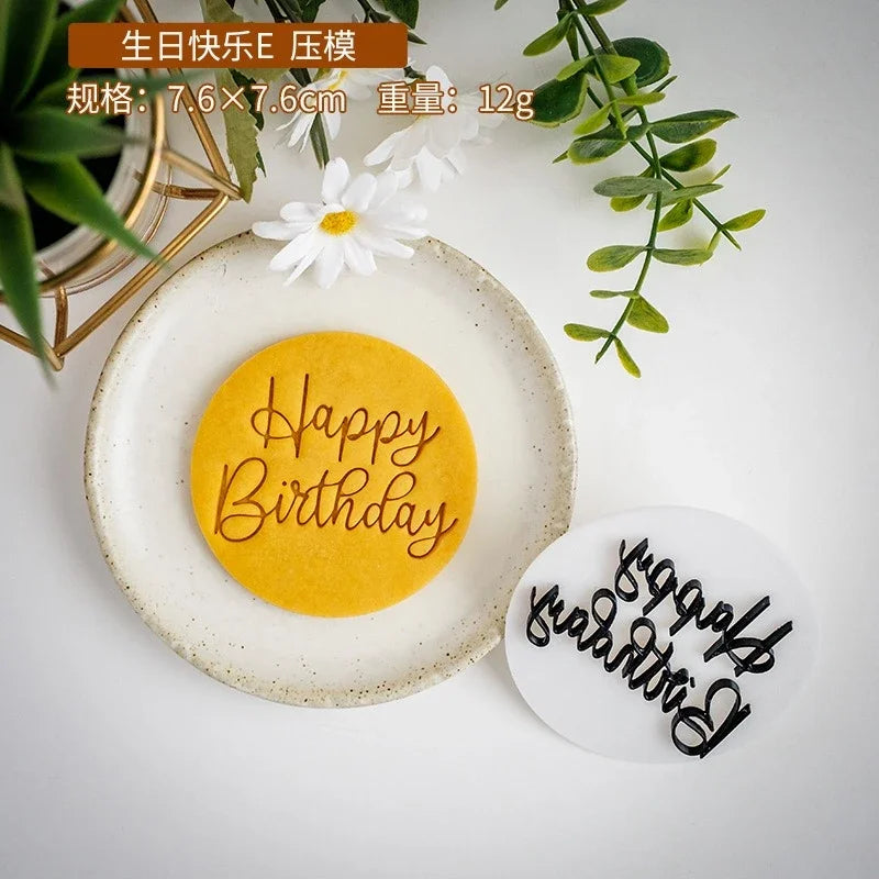 Happy Birthday Theme Cookie Cutter Mold Biscuit Embosser Cake Decoration Tools Stamp Baking Pastry Bakeware Kitchen Accessories