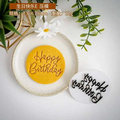 Happy Birthday Theme Cookie Cutter Mold Biscuit Embosser Cake Decoration Tools Stamp Baking Pastry Bakeware Kitchen Accessories