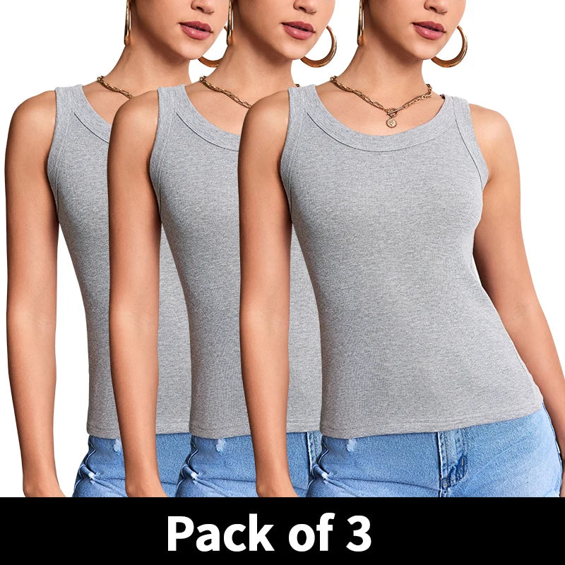 1/3 Pcs Ladies Solid \ Suspender Vest Sexy Round Neck Sleeveless T-shirt Comfortable And Fashionable Women And Teenagers Vest