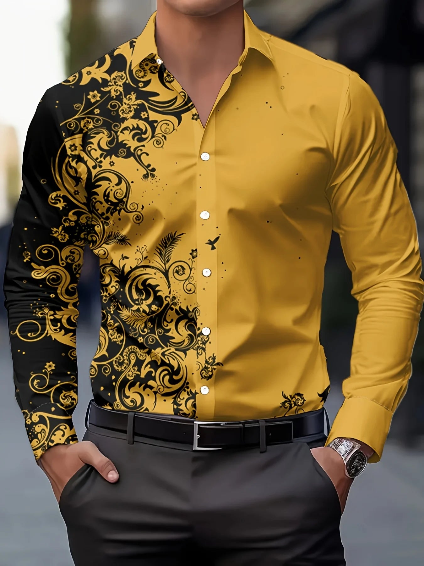 Men’s Casual Long Sleeve Button‑Up