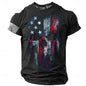 Men’s Retro Flag Skull T‑Shirt – 3D Print Short Sleeve Casual Summer Tee