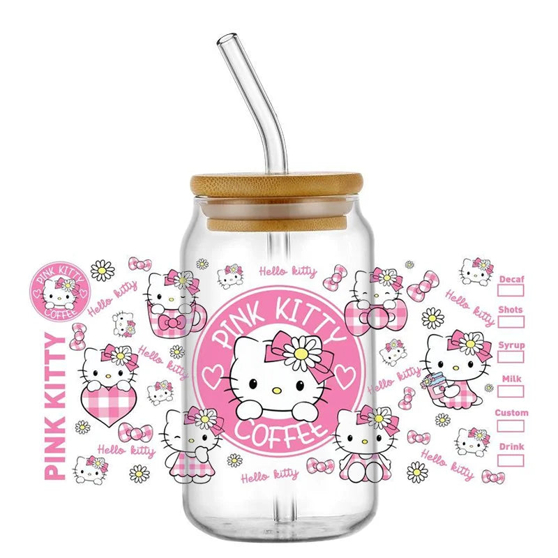 Miniso New Hello Kitty Theme 16oz Libbey Glass 3D Wrapping for cup, mugs, ect.