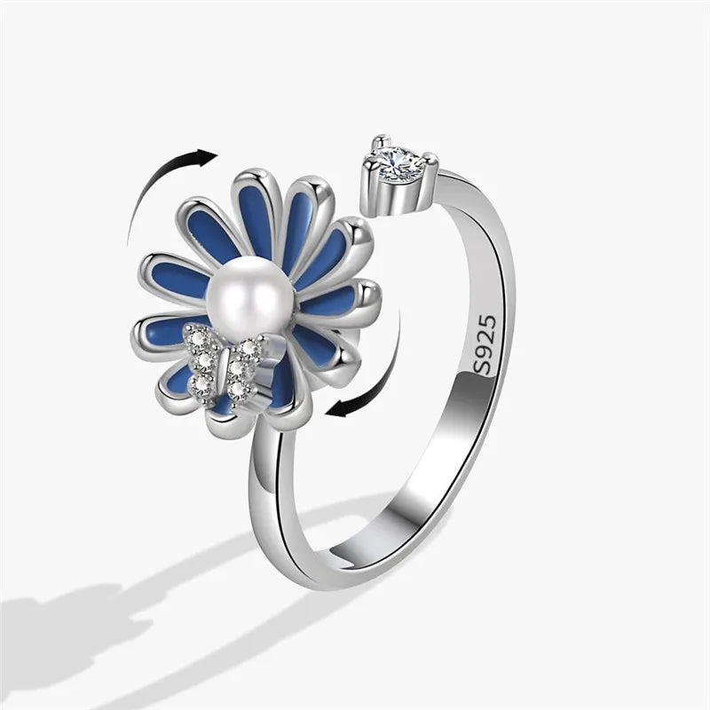Fashion Beads Anxiety Fidget Spinner Rings Korea Crystal Butterfly Flower Star Moon Ring Anti Stress Jewelry Gift