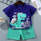 Cotton Cartoon Zebra Dinosaur Print Tracksuit Set 2-Piece Kids Summer Clothes Tee Shorts for Boys Girls 1-6 Years