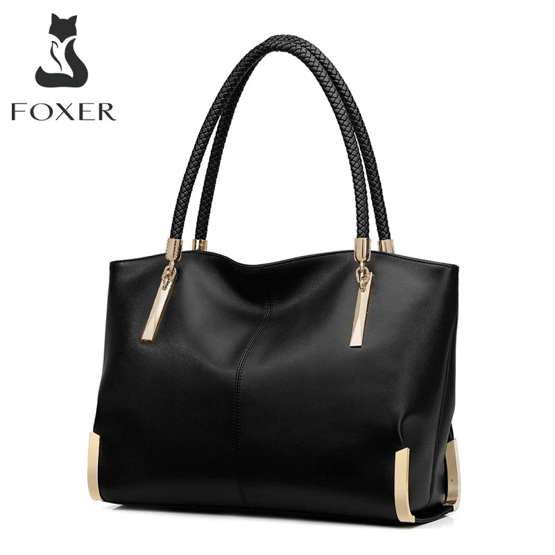 FOXER Brand Stylish Women Cowhide Leather Handbag Female Shoulder Bag Designer Luxury Lady Large Capacity Zipper Top-Handle Bags