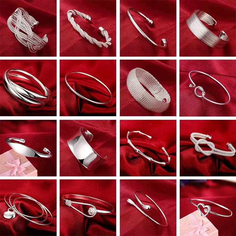 Trendy 925 Sterling Silver Bangles Bracelet Charms