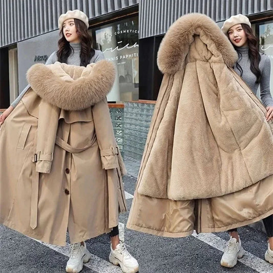 2025 New Winter Jacket Women's Parkas Thick Warm Fur Lining Long Parka Female Hooded Fleece Padded Coat Distachable Outwear 5XL