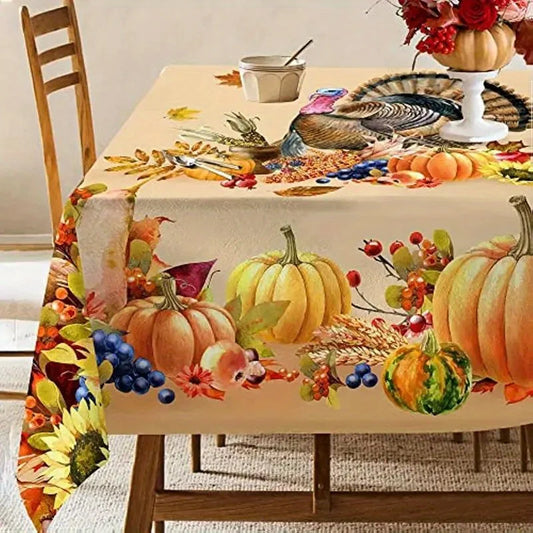 Thanksgiving Turkey Rectangle Tablecloths Autumn Pumpkin Flowers Maple Leaf Table Cover Kitchen Holiday Party Dining Table Decor