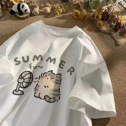 Fan Cat Graphic T‑Shirt – Unisex Summer Streetwear Short Sleeve Casual Top
