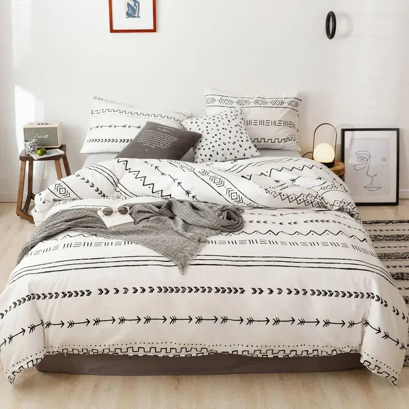 Bohon Paisley Duvet Cover Set Black White Print 3pcs Bedding Sets Luxury Pillow Case Queen and King Size Cotton Bedding Sets
