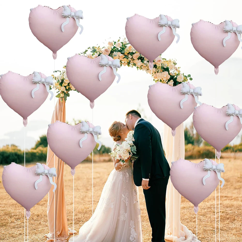 22inch Pink Red Black Heart Shaped Foil Balloons with Bow Valentines Day Wedding Party Decorations Birthday Baby Shower Supplies