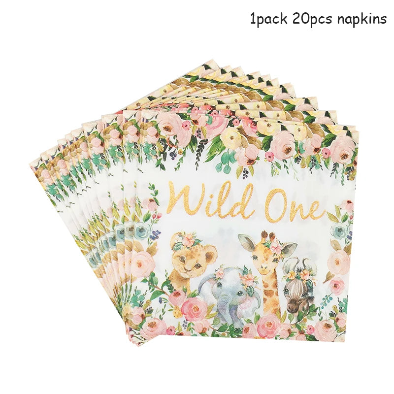 Pink Gold Animal Wild One Birthday Party Disposable Party Supplies