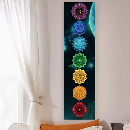 VIKAMA Seven Chakra Vertical Tapestry Rainbow Energy Wall Decor for Yoga Studio Meditation Space Wall Hanging Home Decoration