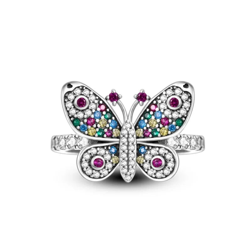 925 Sterling Silver Inlaid Full With Colorful Zirconium Butterfly Rings For Wedding Engagement Silver Rings Jewelry