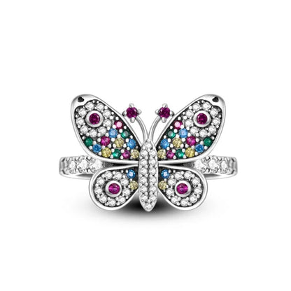 925 Sterling Silver Inlaid Full With Colorful Zirconium Butterfly Rings For Wedding Engagement Silver Rings Jewelry