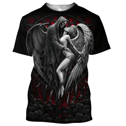 Reaper Skull Angel and Demon 3D Printed Men's T-shirt