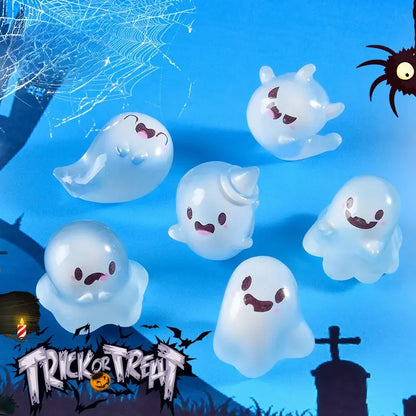 6Pcs Glowing Ghosts for Halloween Resin Decorations, Keychains, Doll Pendants