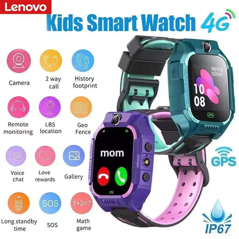 Lenovo Kids Smart Watch 4G SOS GPS Location Sim Card Call Smart Watch Camera Waterproof Watch Gift For Ios Android Children Gift