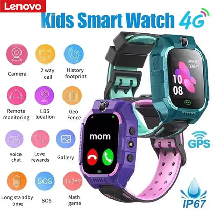 Lenovo Kids Smart Watch 4G SOS GPS Location Sim Card Call Smart Watch Camera Waterproof Watch Gift For Ios Android Children Gift