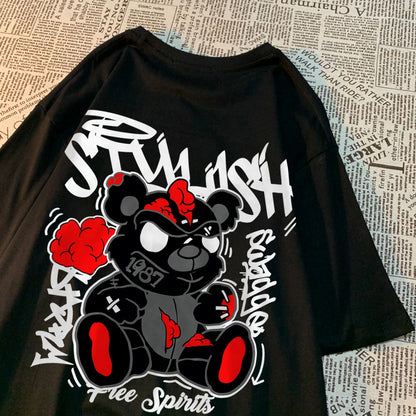 Exploding Black Puppet Bear Men T-Shirts High Quality Cotton