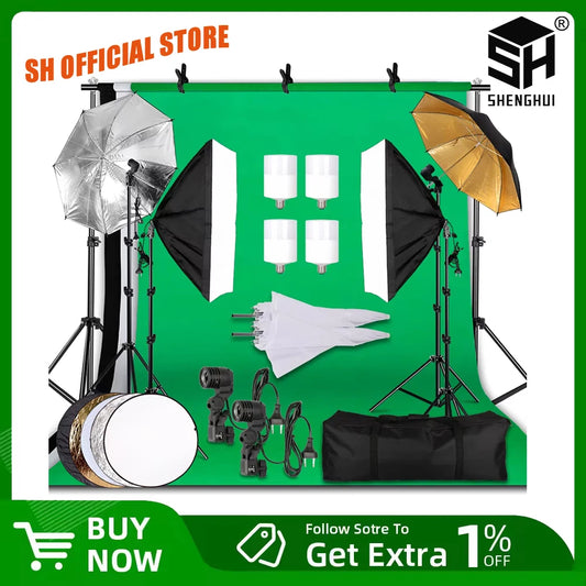 2.6x3M Photography Reflector Lighting Kit Photo Background Muslin Backdrops Softbox Umbrella Light Stand For Photo Studio