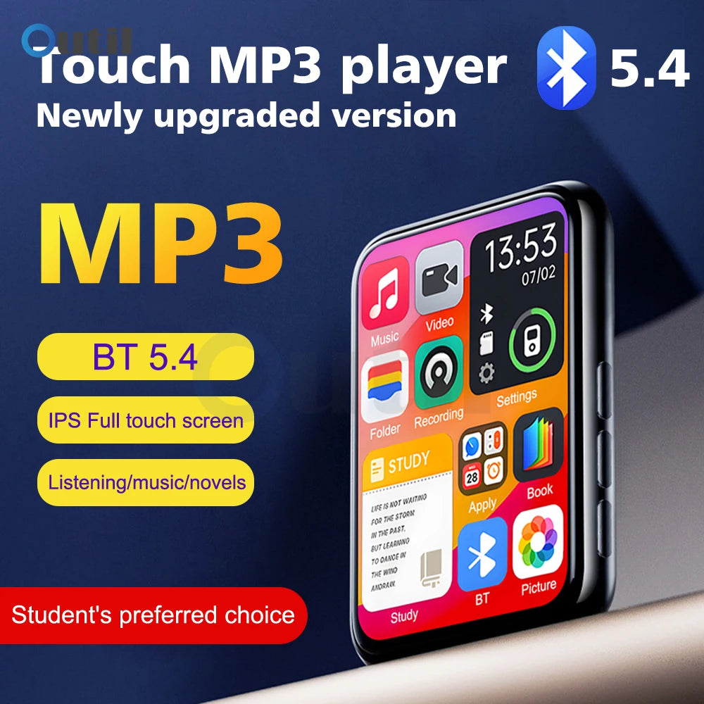 2026 New Bluetooth 5.4 Touch Screen MP3 Player HiFi Lossless Music Play Built-in Speaker 32GB Support Recording E-Book