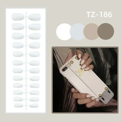 24Pcs False Full Cover Press on Nail Tips Purple Heart Almond  with Glue