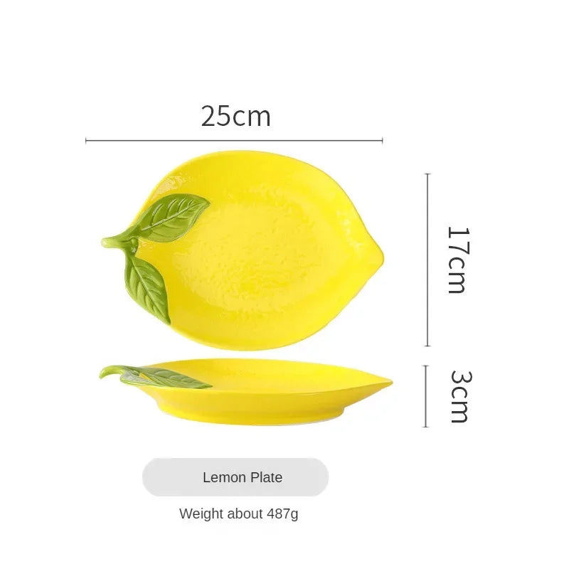 Creative Cartoon Lemon Shaped Ceramic Dinner Plate Soup Bowl Family Fruit Snack Dishes Kitchen Utensils Accessories Tableware