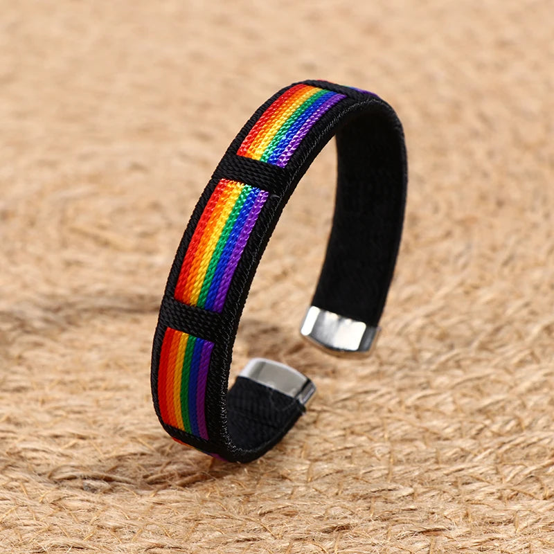 Rainbow String Open Cuff Bracelet – Fashion Unisex Bangle with Colorful Charm